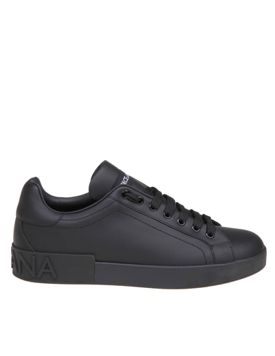 DOLCE & GABBANA BLACK LEATHER SNEAKERS