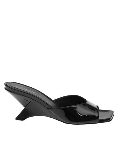 VIC MATIE FEATHER MULES IN BLACK PATENT LEATHER