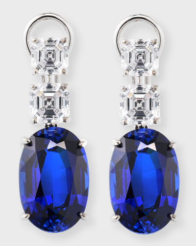 Fantasia By Deserio Double Square Earrings With Oval Drops In Blue