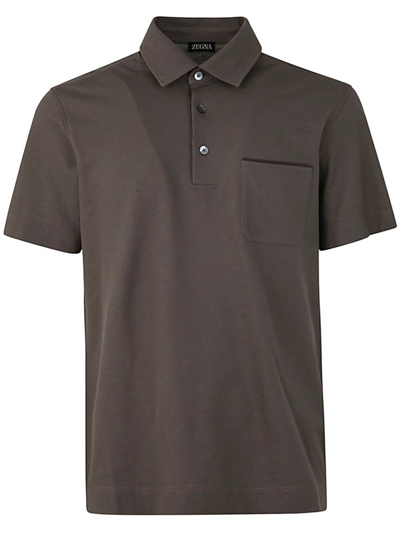 Z Zegna Short Sleeved Button In Brown