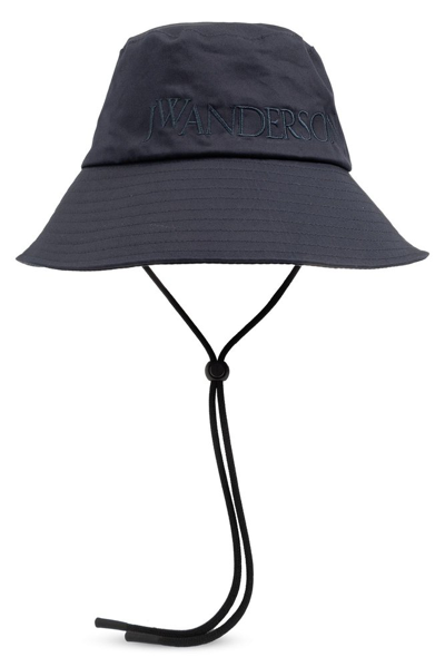 Jw Anderson Logo Embroidered Bucket Hat In Navy