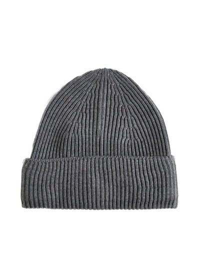 Roberto Collina Ribbed Knitted Beanie In Grey