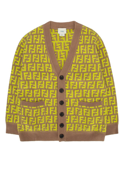 Fendi Kids Allover Logo Jacquard Buttoned Cardigan In Multi