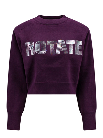 Rotate Birger Christensen Rhinestone-embellished Cropped Sweatshirt In Purple
