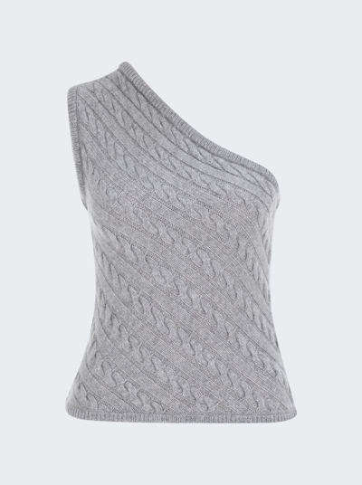 Zeynep Arcay One Shoulder Braid Cashmere Top In Light Grey