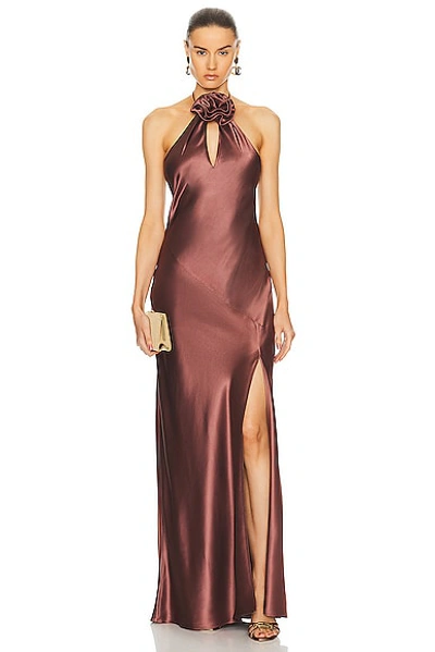 Nicholas Ana Halter Dress With Removable Flower In Brown