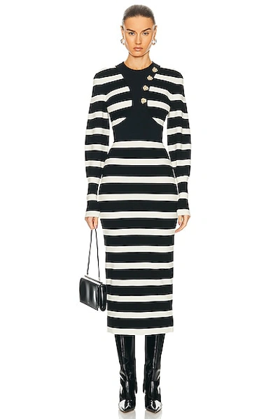 Alexander Mcqueen Striped Pencil Dress In Black_ivory