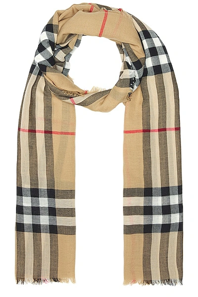 Burberry Lightweight Wool Scarf In Sand/ Lichen