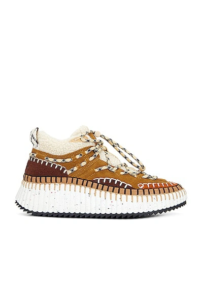Chloé + Net Sustain Nama Shearling-lined Suede High-top Trainers In Softy Brown