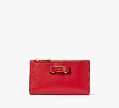 Kate Spade Morgan Bow Embellished Small Slim Bifold Wallet In Perfect Cherry
