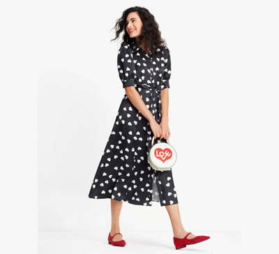 Kate Spade Women's Scattered Hearts Midi-shirtdress In Black French Cream