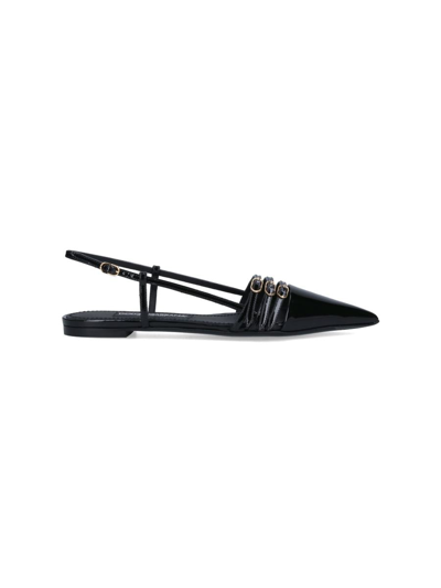 Dolce & Gabbana Pointed Toe Strap Slingbacks In Black