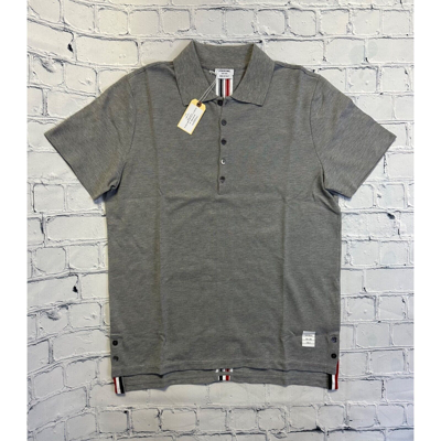 Pre-owned Thom Browne York Relaxed Fit Ss Polo W/ Cb Rwb Stripe In Classic Pique In Lt Grey