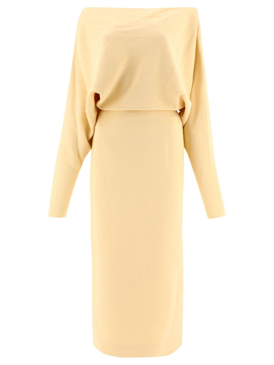 Khaite Off-shoulder Midi Dress In Custard