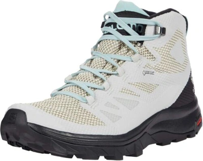 Pre-owned Salomon Women's Outline Mid Gore-tex Hiking Boots In Lunar Rock/black/pastel Turquoise