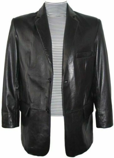 Pre-owned Private Label 1003 Best Soft Black Leather Blazer For Men