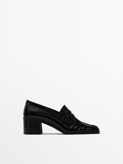 Massimo Dutti Square-toe Heeled Loafers In Black