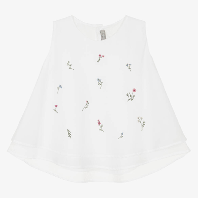 Il Gufo Babies' Girls White Cotton Floral Layered Blouse