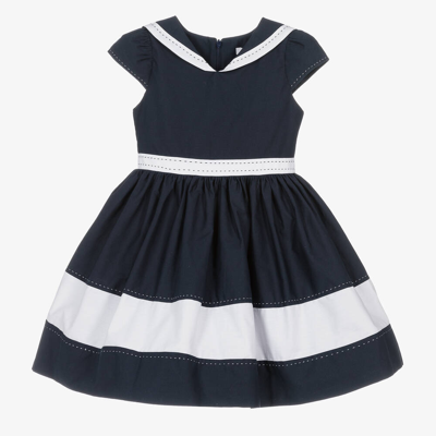 Patachou Kids' Girls Navy Blue & White Cotton Dress