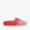 Stella Mccartney Kids' Logo-embossed Ombré-effect Slides In Red/pink