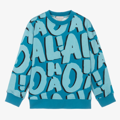 Stella Mccartney Kids' Aloha Lettering 棉卫衣 In Blue