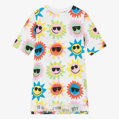 Stella Mccartney Kids' 太阳印花流苏边连衣裙 In White