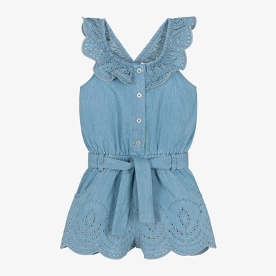 Boboli Kids' Girls Blue Cotton Chambray Playsuit