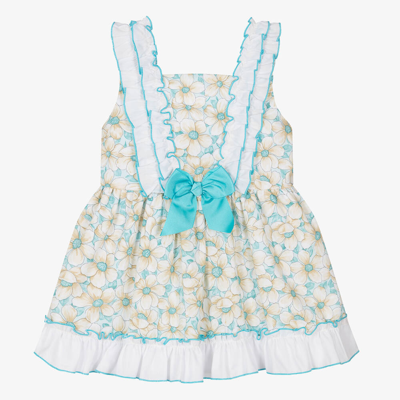 Miranda Babies' Girls Blue Floral Cotton Dress