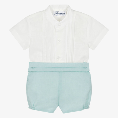 Miranda Babies' Boys Green Linen & Cotton Shorts Set