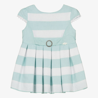 Miranda Babies' Girls Green & White Striped Cotton Dress
