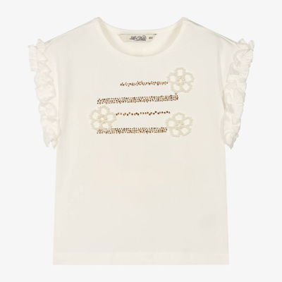 Le Chic Kids' Girls Ivory Cotton Frilled T-shirt