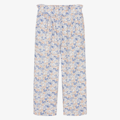 The New Society Kids' Girls Blue & Pink Floral Cotton Trousers