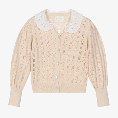 The New Society Kids' Girls Ivory Cotton Lacy Knit Cardigan In Beige