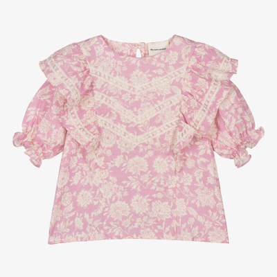 The New Society Kids' Girls Purple Floral Muslin Ruffle Blouse