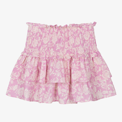 The New Society Kids' Girls Purple Floral Cotton Ruffle Skirt In Pink