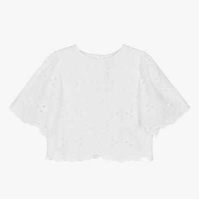 The New Society Kids' Girls White Cotton Broderie Anglaise Blouse