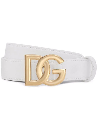 Dolce & Gabbana Cintura In Pelle Di Vitello Con Logo Dg In White
