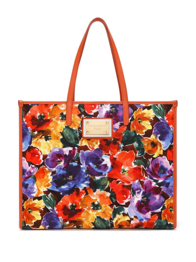Dolce & Gabbana Floral Print Shopper In Multi