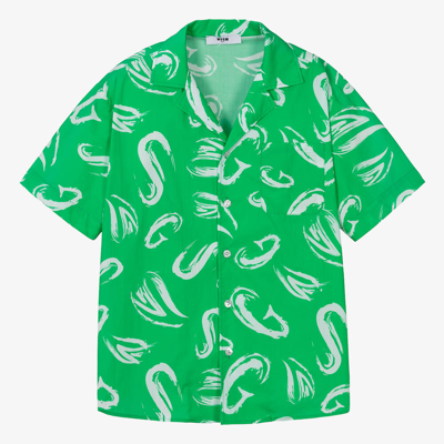 Msgm Teen Boys Green Brushed Letter Shirt