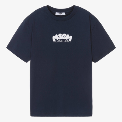 Msgm Teen Boys Navy Blue Crew Neck T-shirt