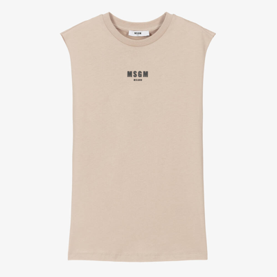 Msgm Kids' Sleeveless Cotton Jersey T-shirt In Beige