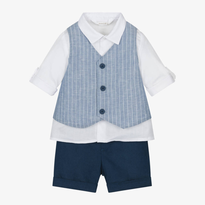 Mayoral Newborn Baby Boys Blue Cotton & Linen Shorts Set
