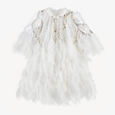Junona Kids' Girls White Sequin & Feather Dress