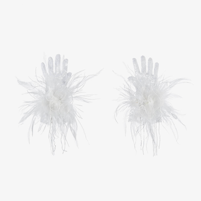 Junona Kids' Girls White Lace & Feather Gloves