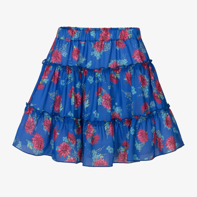 Piccola Speranza Kids' Girls Blue Floral Crêpe Chiffon Skirt