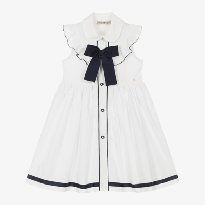 Piccola Speranza Babies' Girls White Cotton Bow Dress