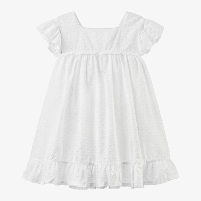 Babidu Babies' Girls White Cotton Plumeti Dress