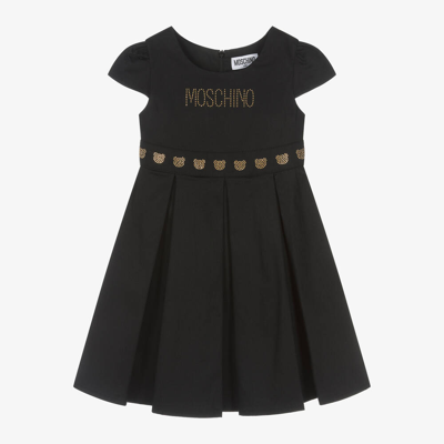 Moschino Kid-teen Kids' Girls Black Cotton Rhinestone Teddy Dress