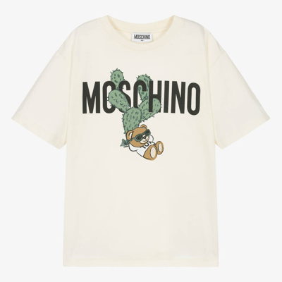 Moschino Kid-teen Teen Ivory Cactus Bear Cotton T-shirt