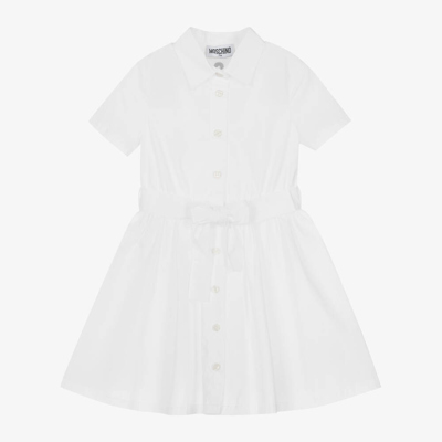 Moschino Kid-teen Kids' Girls White Cotton Shirt Dress